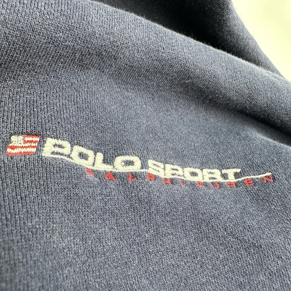 Vtg 90s Polo Sport Ralph Lauren Zip Up Hoodie XXL Navy Red Nylon Hooded Jacket